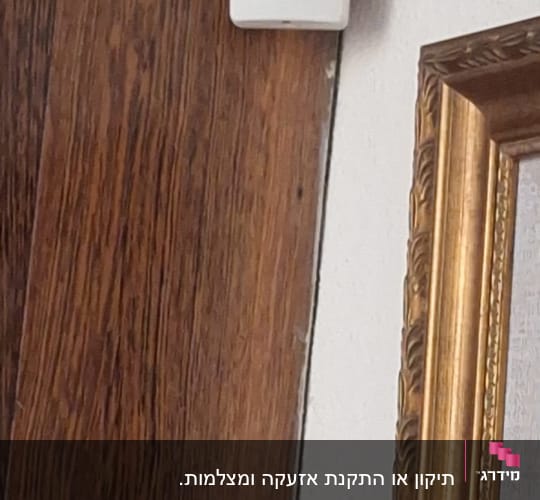 חיישן תנועה לבן מותקן על קיר עץ